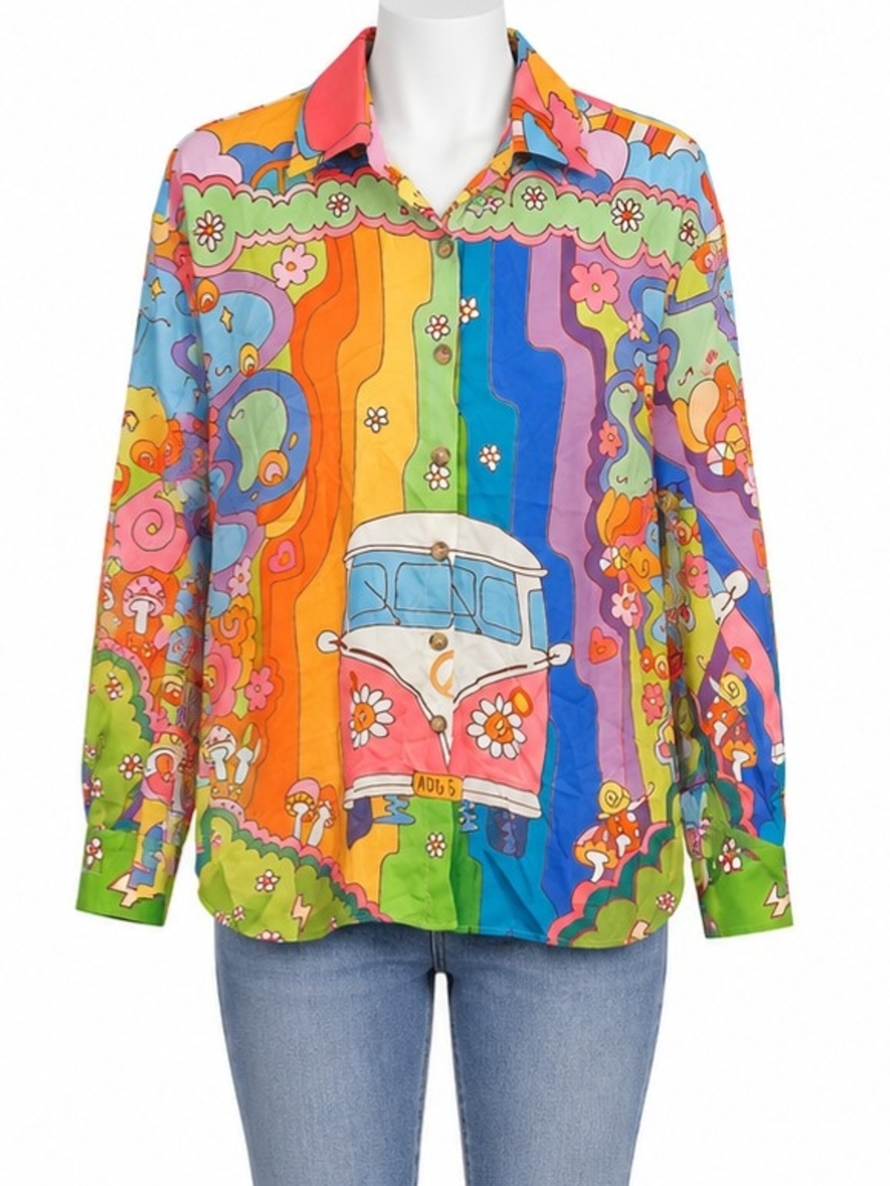 SHEIN Multi Rainbow Retro Van Button-Down Shirt #retro #90s Vintage # Y2k